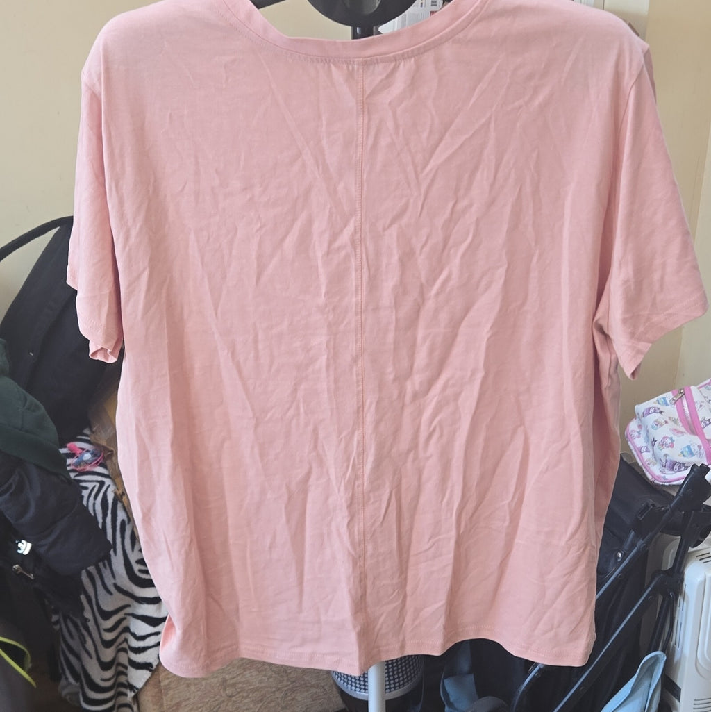 Papaya Pink Solid Embroidered Round Neck Short Sleeve T-Shirt Top Womens XL