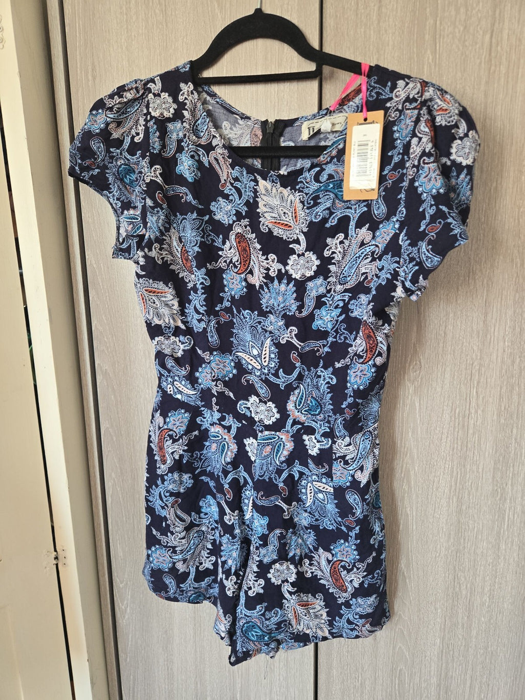 Womens Blue Paisley Print Short Sleeve Romper Playsuit Size 8