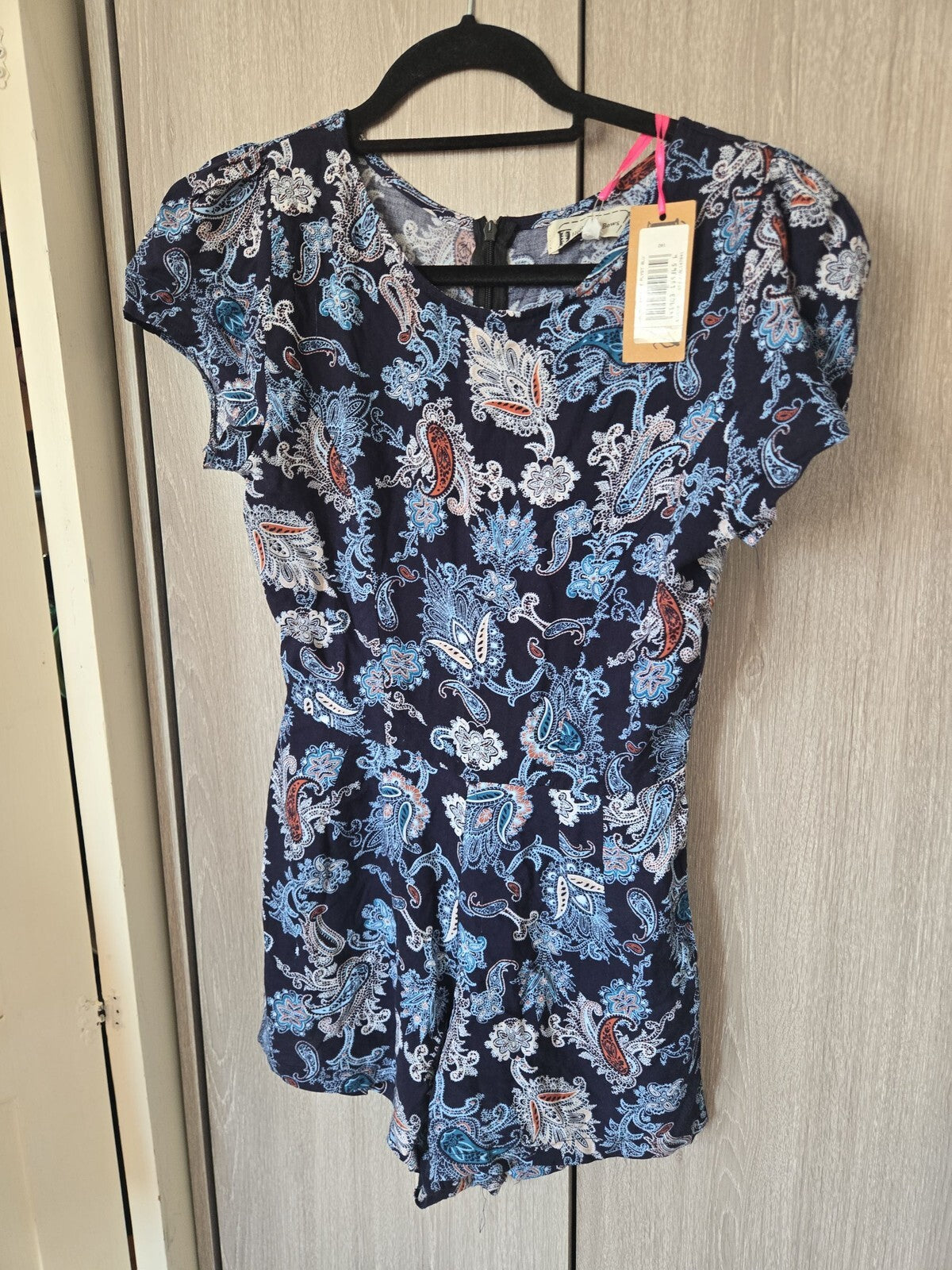 Womens Blue Paisley Print Short Sleeve Romper Playsuit Size 8