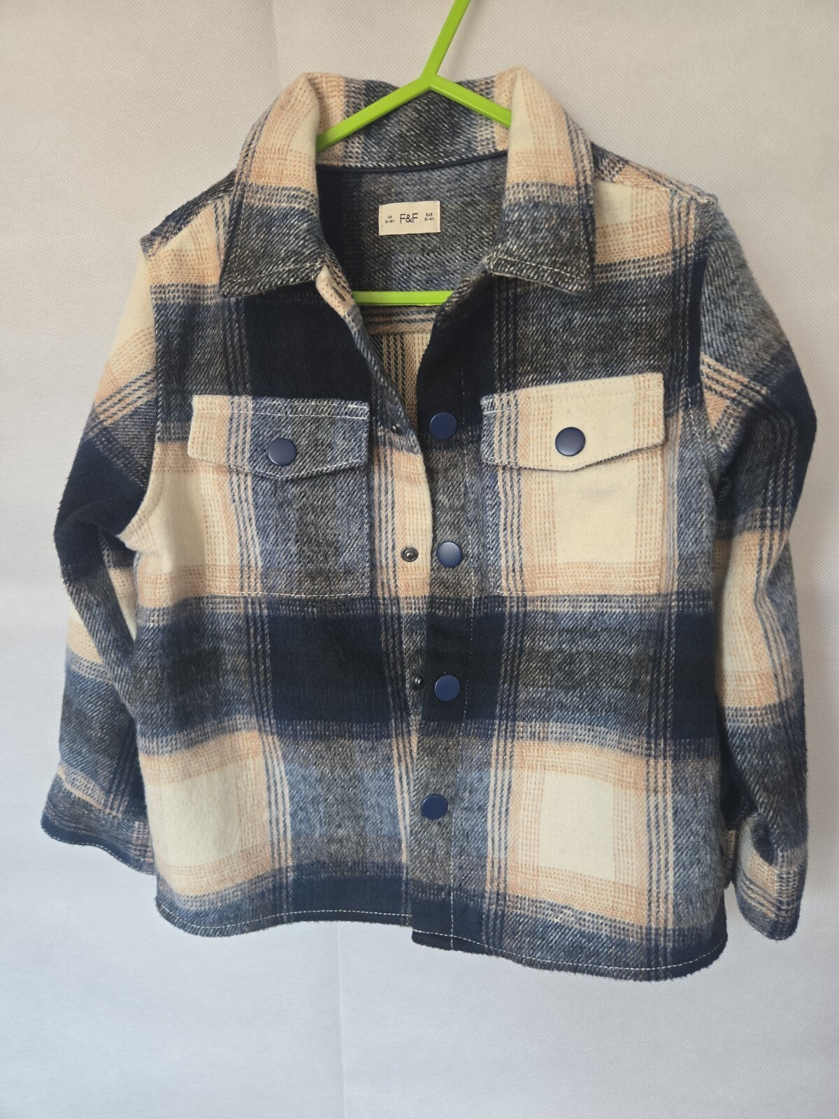 F&F Kids Check Shacket Jacket 3-4 Yrs NWOT Navy Cream
