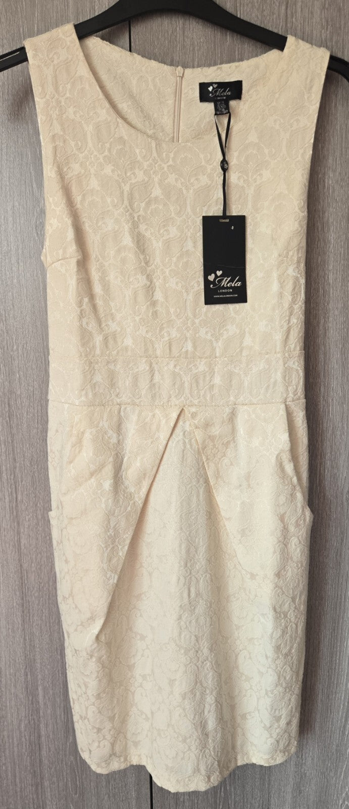 Mela London Cream Jacquard Midi Dress UK 14 New With Tags