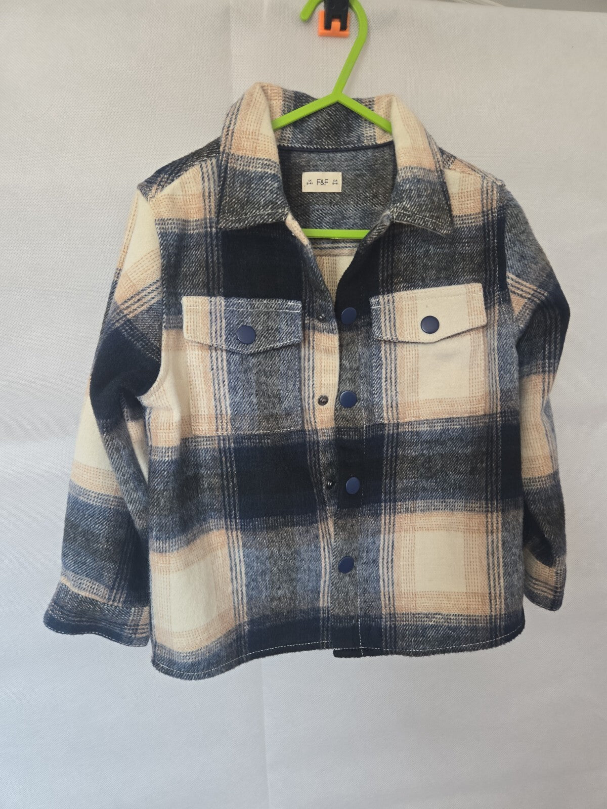 F&F Kids Check Shacket Jacket 3-4 Yrs NWOT Navy Cream