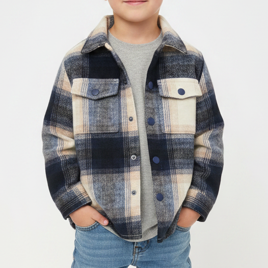 F&F Kids Check Shacket Jacket 3-4 Yrs NWOT Navy Cream