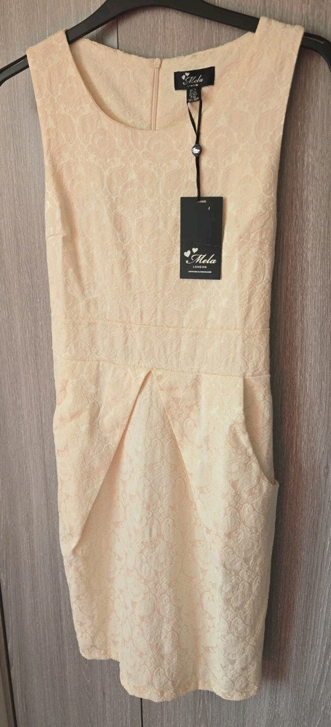Mela London Cream Jacquard Midi Dress UK 14 New With Tags