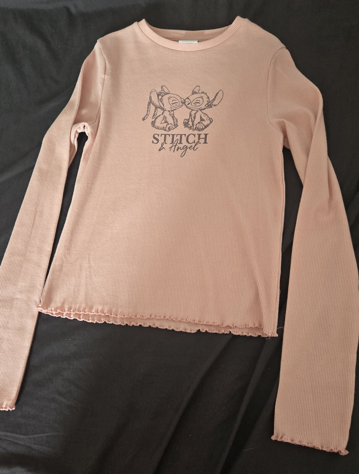 Disney Stitch & Angel Pink Ribbed LS Crop Top Girls Age 11-12