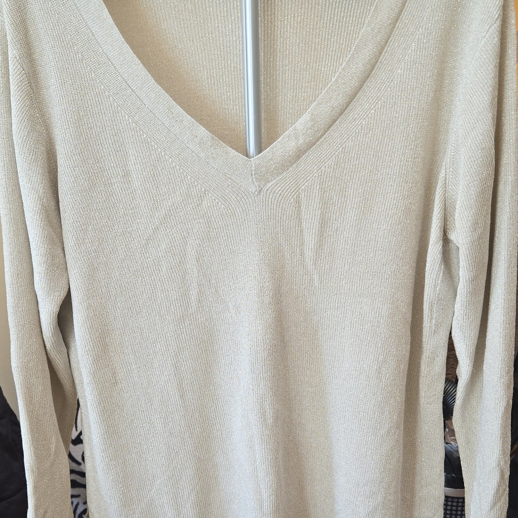 Studio Cream V-Neck Long Sleeve Knit Pullover Jumper Womens Regular XL