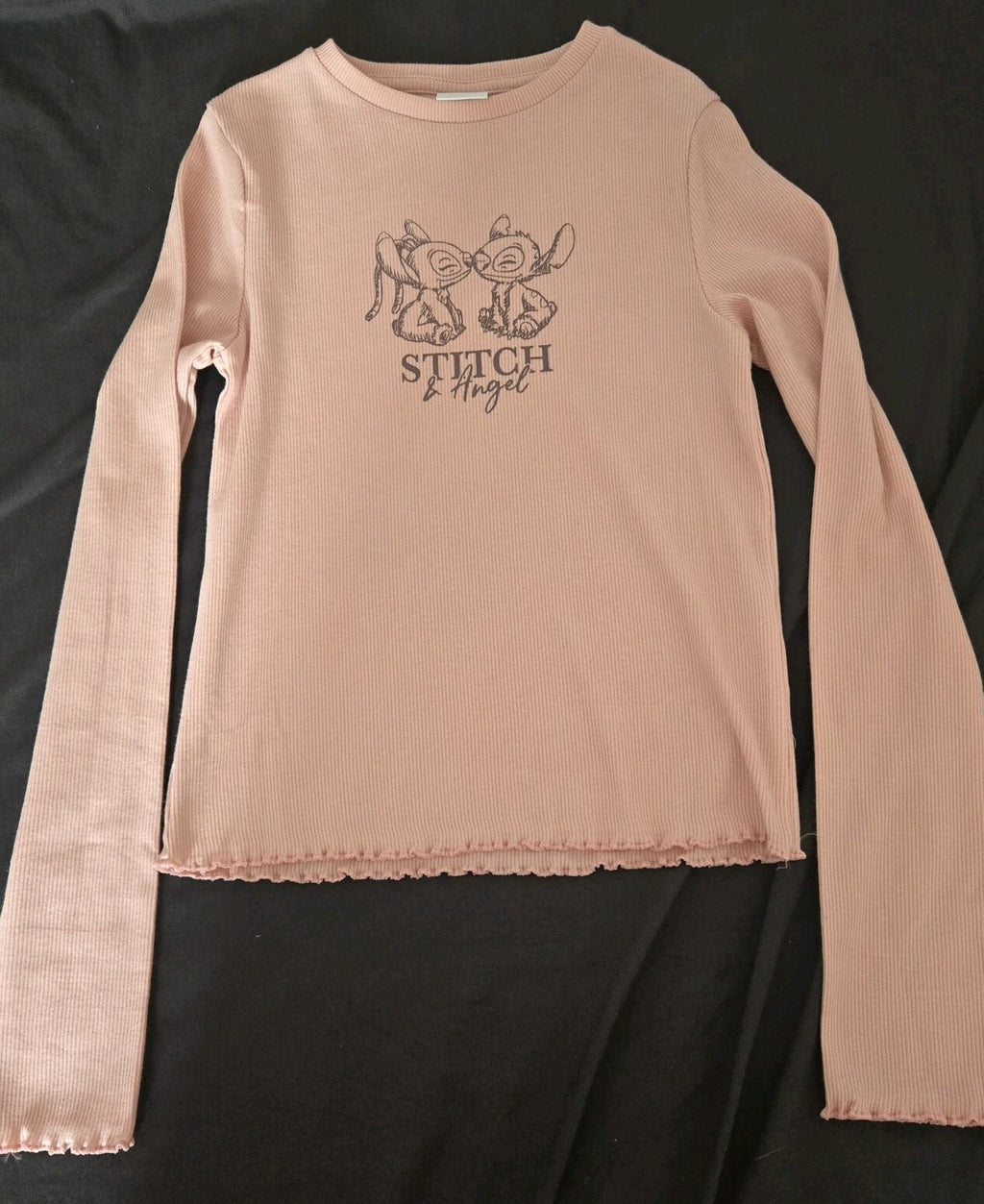 Disney Stitch & Angel Pink Ribbed LS Crop Top Girls Age 11-12
