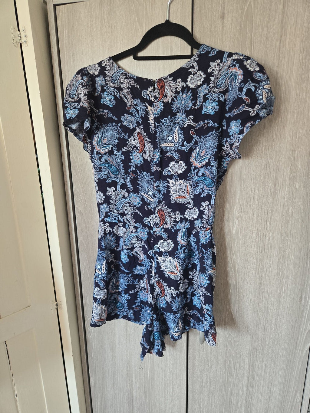 Womens Blue Paisley Print Short Sleeve Romper Playsuit Size 8