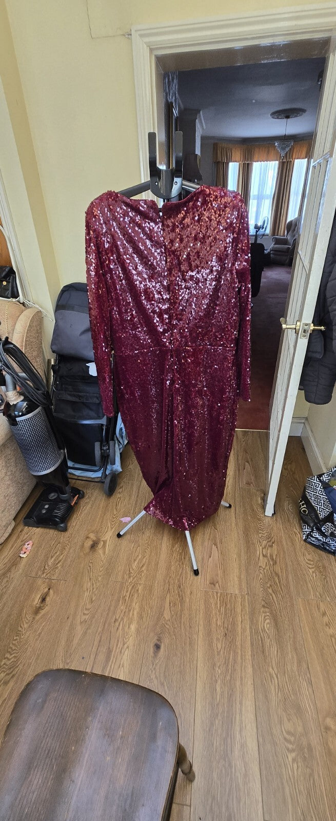VP by LM Burgundy Sequin Square Neck Long Sleeve Maxi Dress Formal Size 20