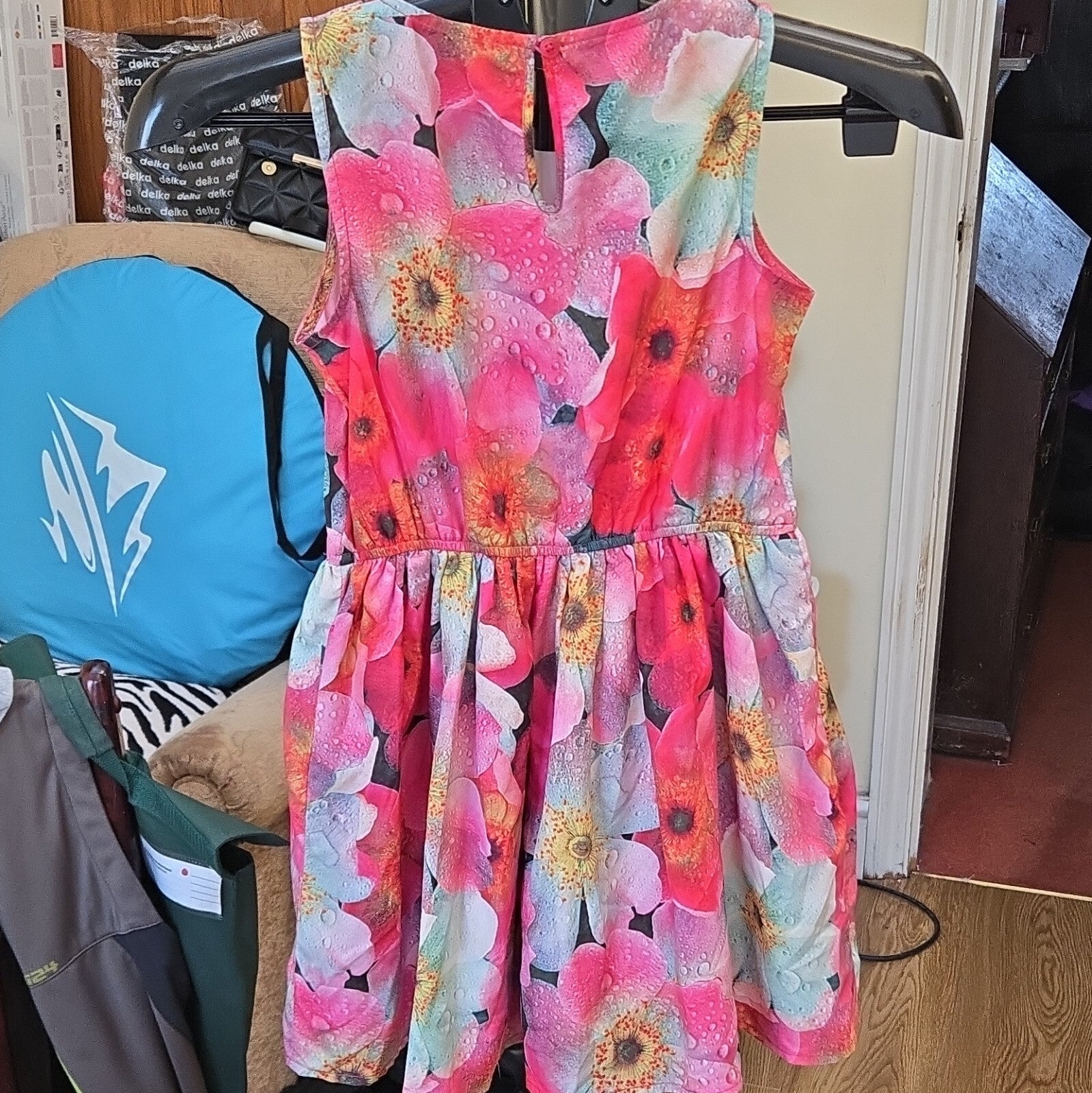 Nutmeg Girls Pink Floral Fit & Flare Dress Sleeveless Button Back 8-9 Years