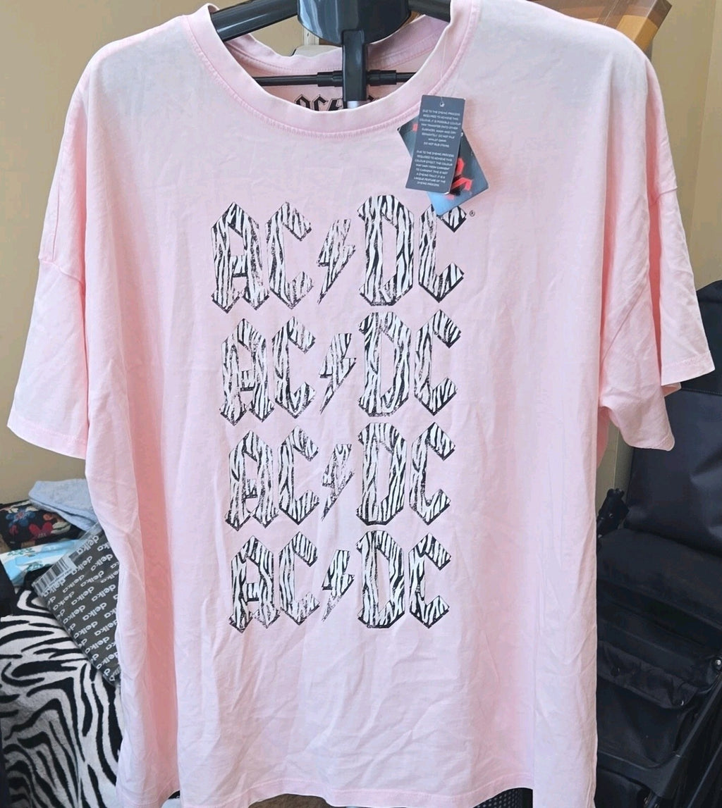Matalan Women's Pink AC/DC Graphic Logo T-Shirt Short Sleeve Crew Neck Size XL