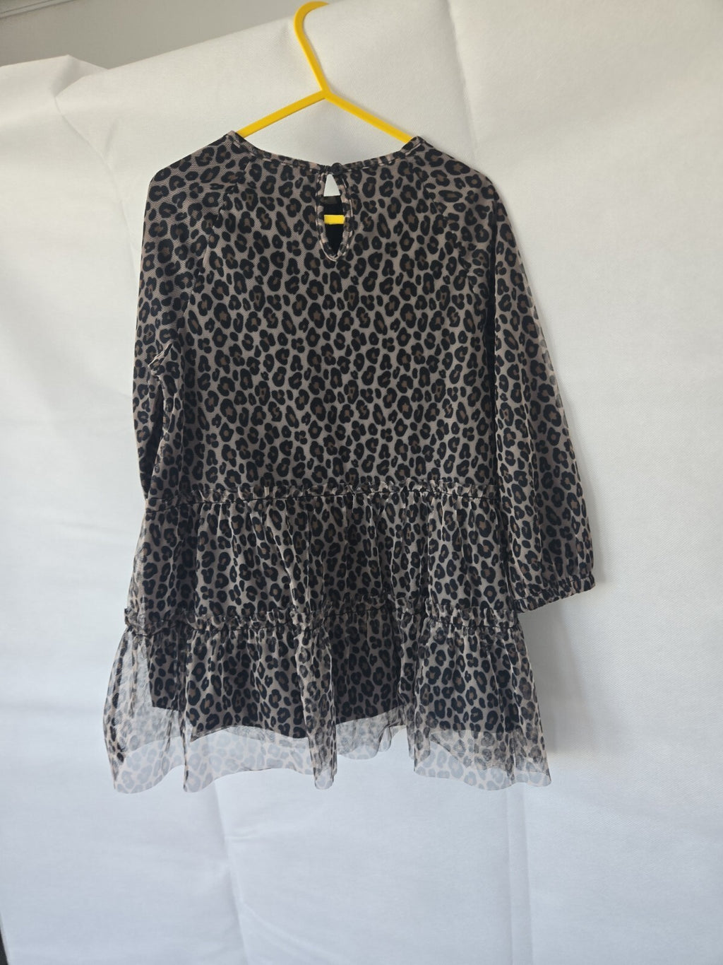Dunnes Girls Grey Leopard Print Tiered Tulle Dress Age 3-4