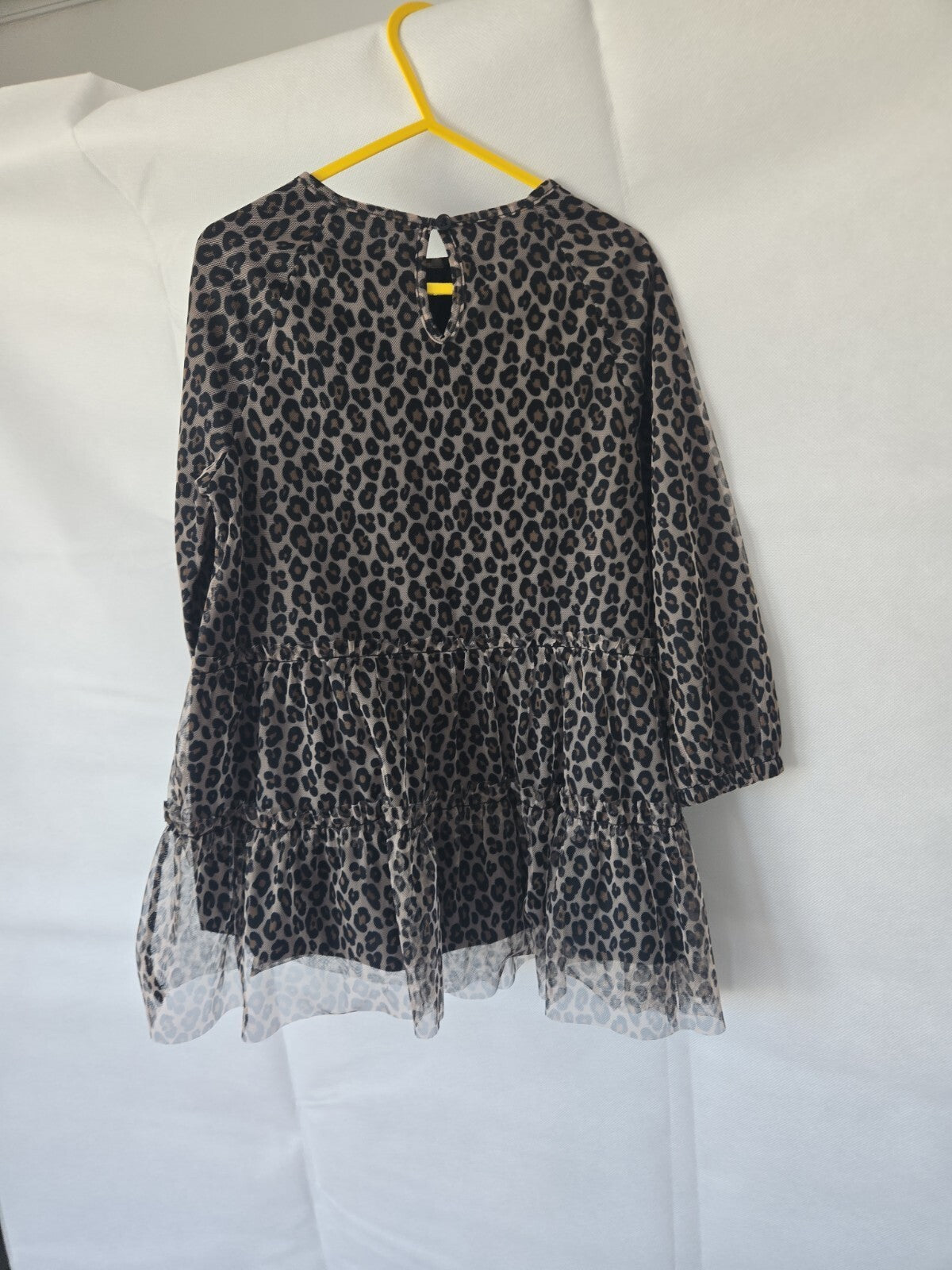 Dunnes Girls Grey Leopard Print Tiered Tulle Dress Age 3-4