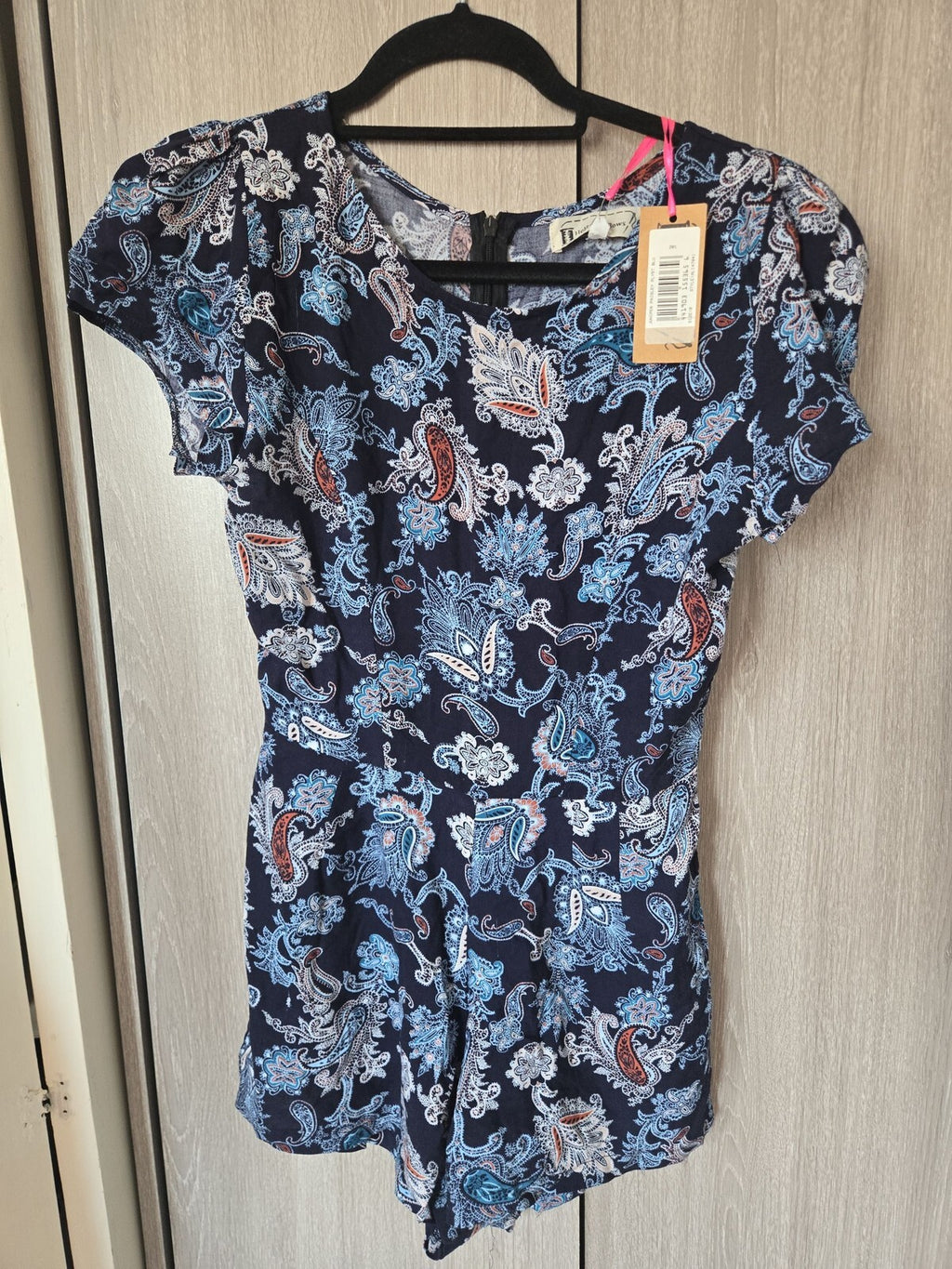 Womens Blue Paisley Print Short Sleeve Romper Playsuit Size 8