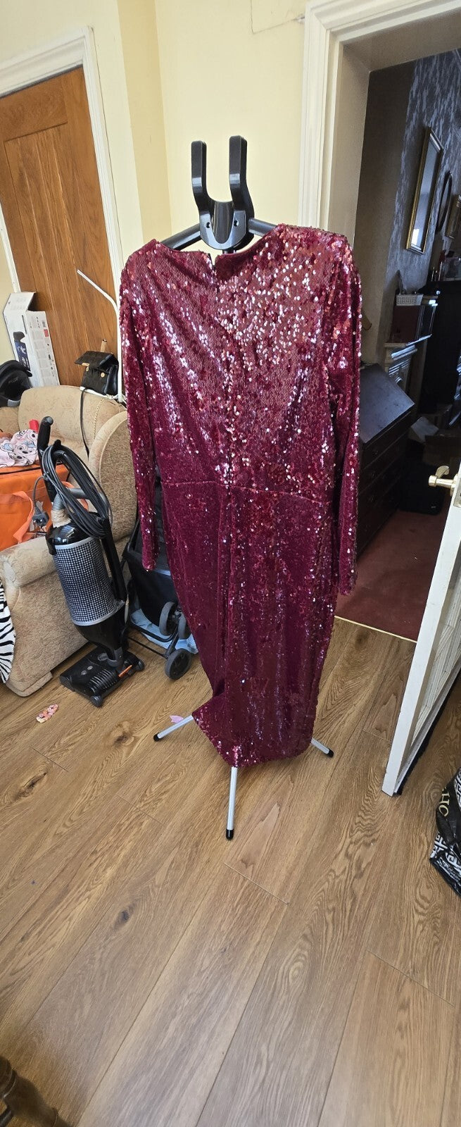 VP by LM Burgundy Sequin Square Neck Long Sleeve Maxi Dress Formal Size 20