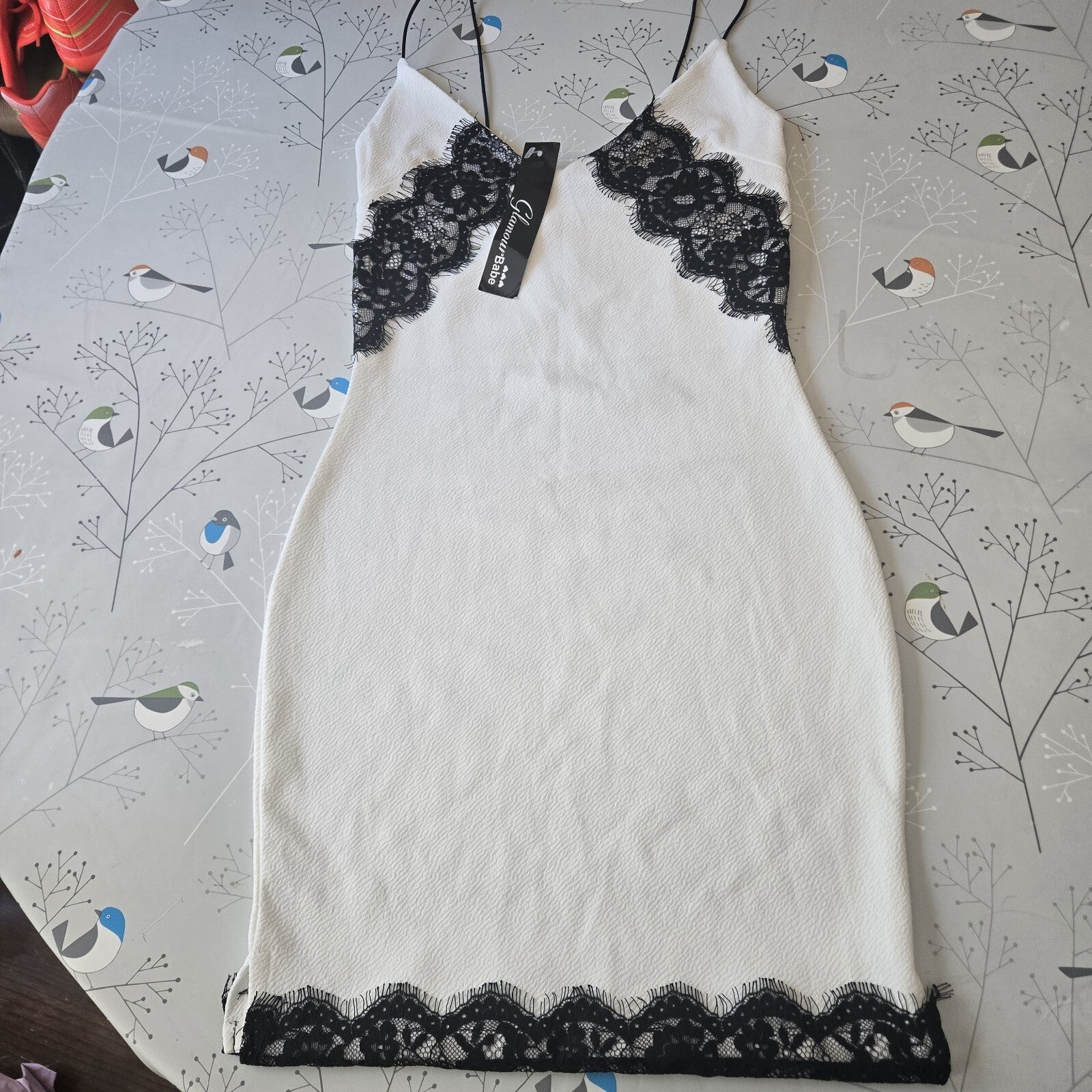 Glamour Babe White Lace Trim Strappy Mini Dress Size 8 BNWT