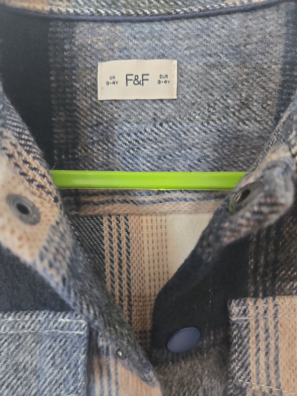 F&F Kids Check Shacket Jacket 3-4 Yrs NWOT Navy Cream