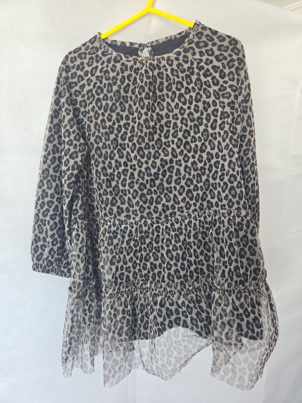 Dunnes Girls Grey Leopard Print Tiered Tulle Dress Age 3-4