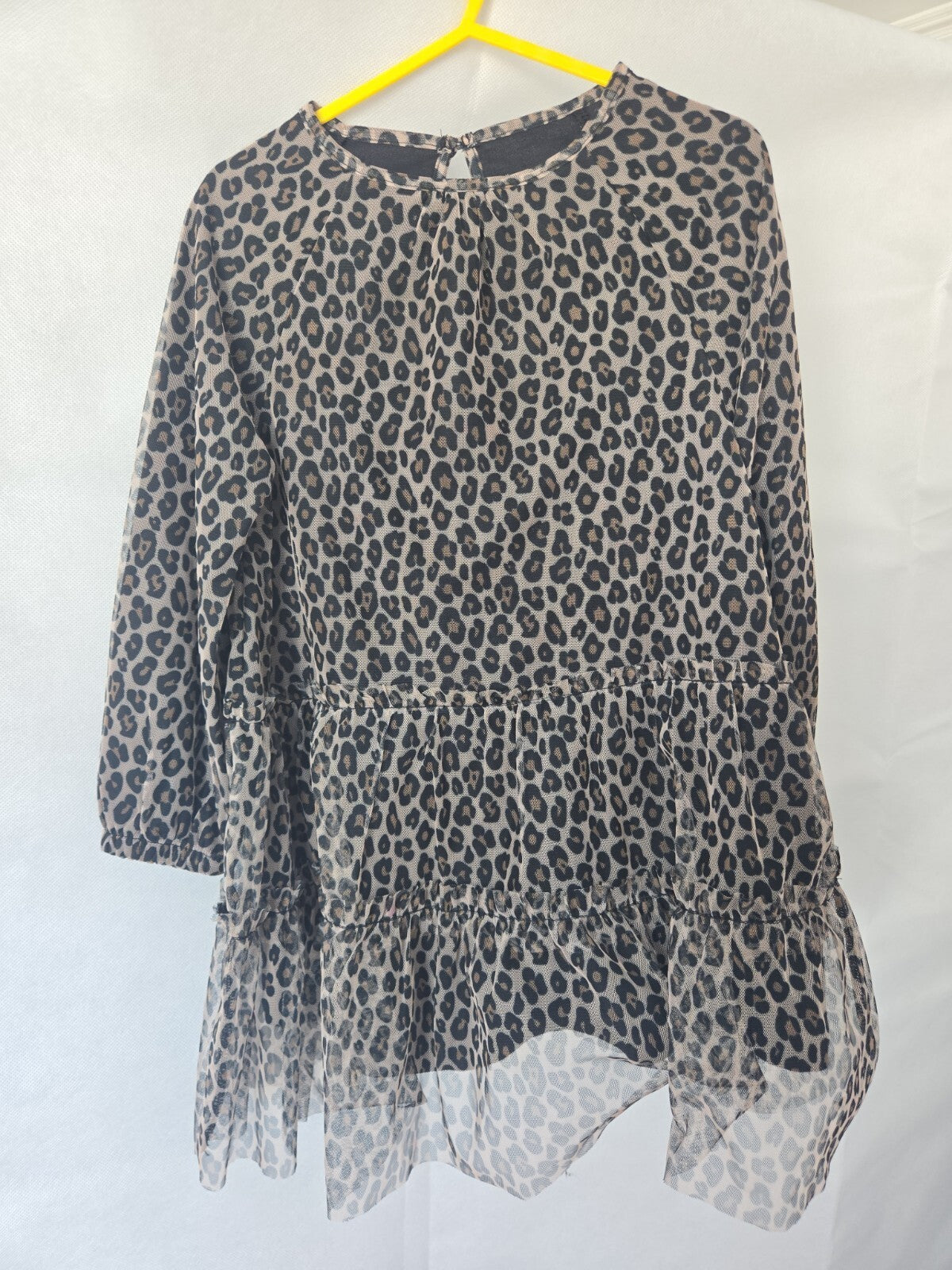 Dunnes Girls Grey Leopard Print Tiered Tulle Dress Age 3-4