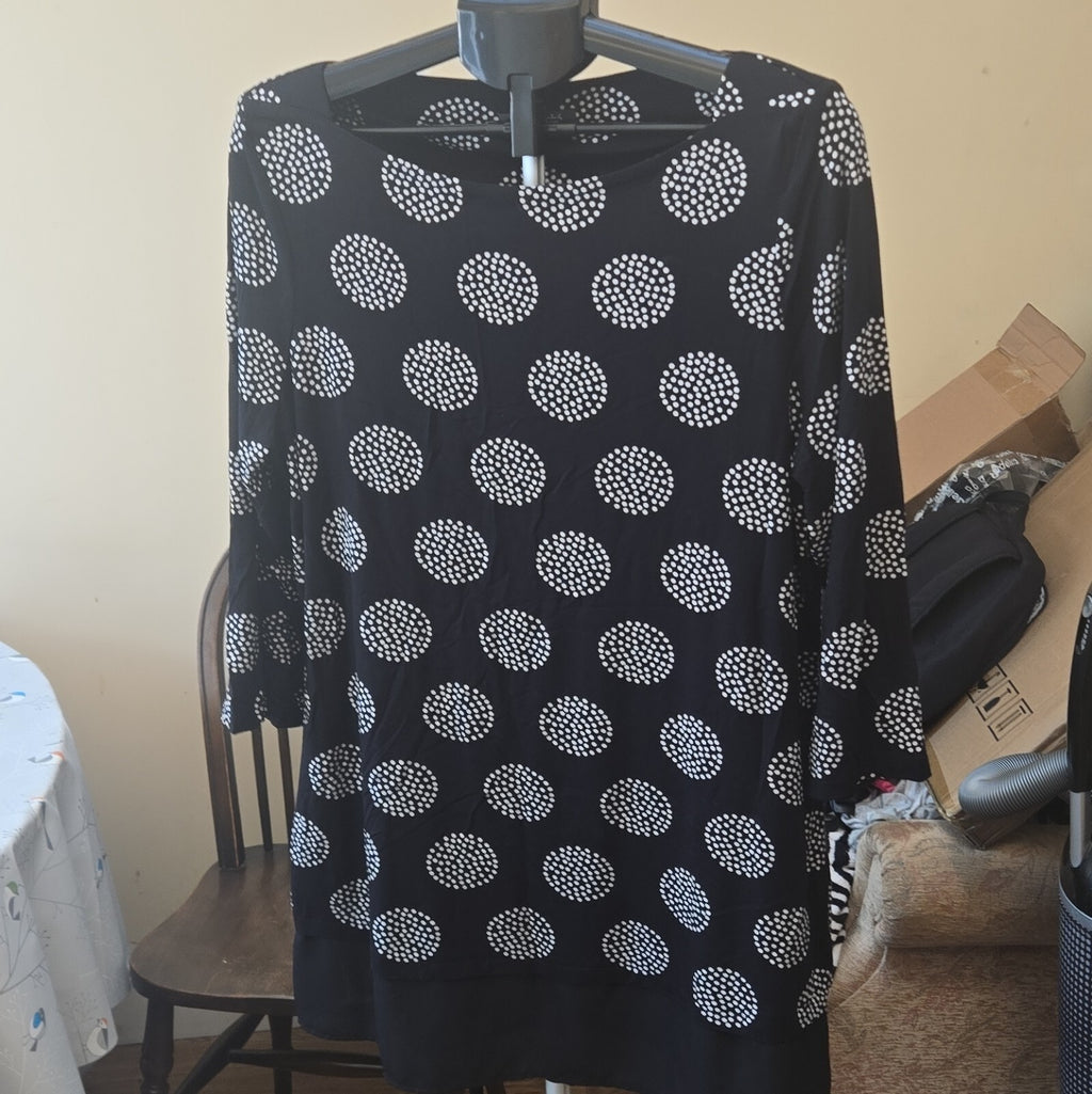 Bonmarché Black & White Polka Dot Round Neck 3/4 Sleeve Top Womens 18