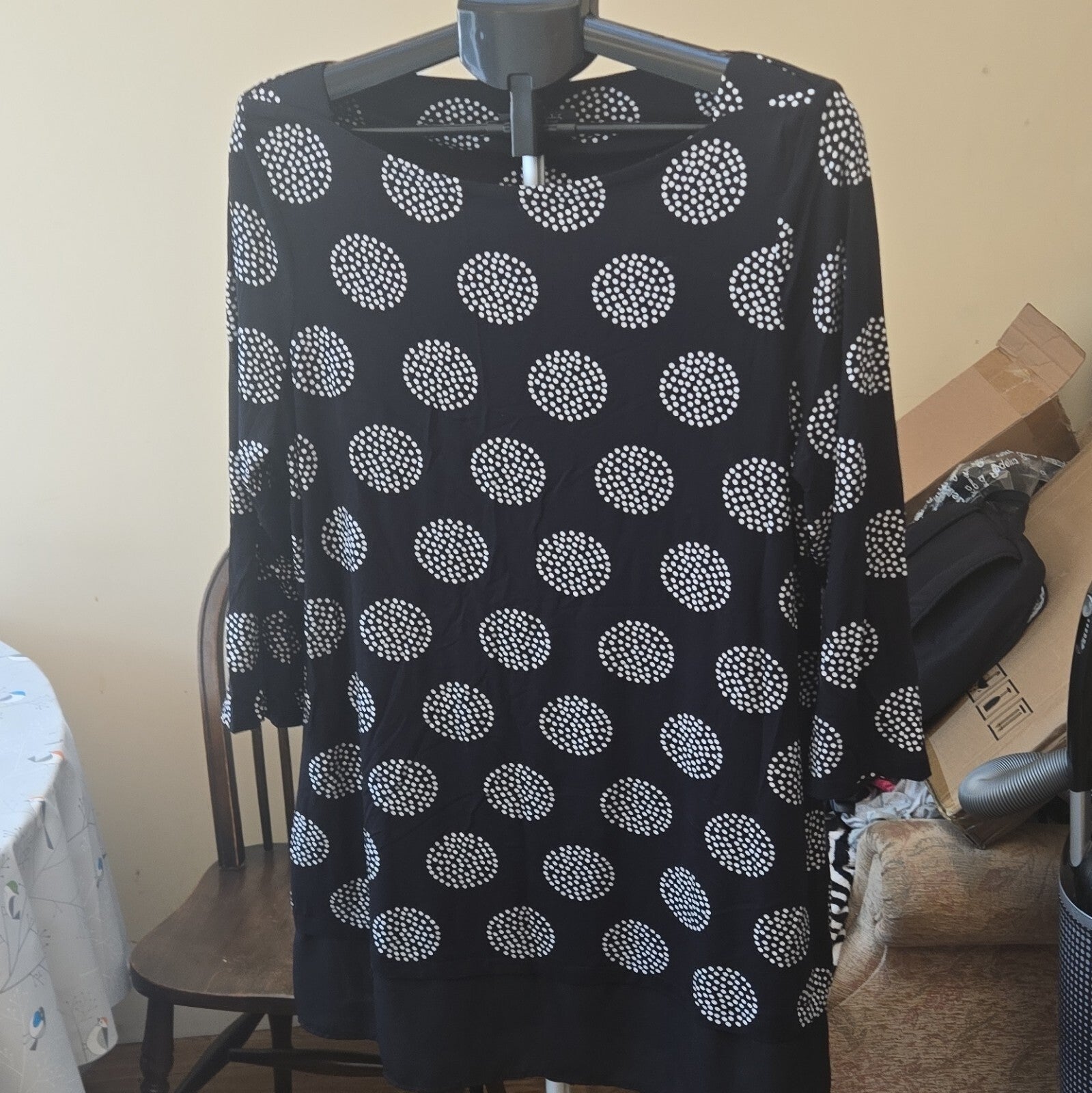 Bonmarché Black & White Polka Dot Round Neck 3/4 Sleeve Top Womens 18
