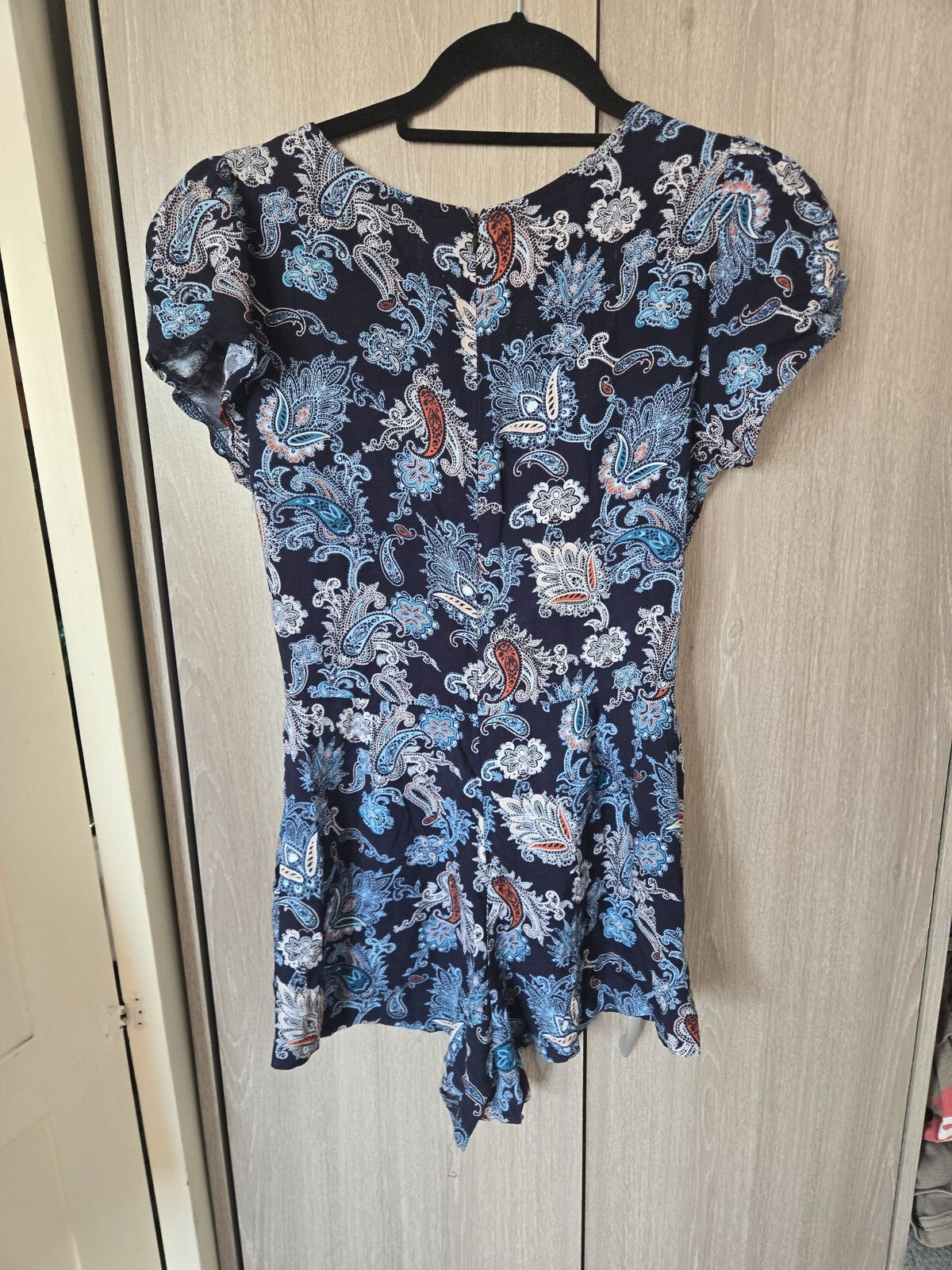 Womens Blue Paisley Print Short Sleeve Romper Playsuit Size 8