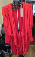 Collective red satin-finish open-front longline blouse/kimono jacket, size 26
