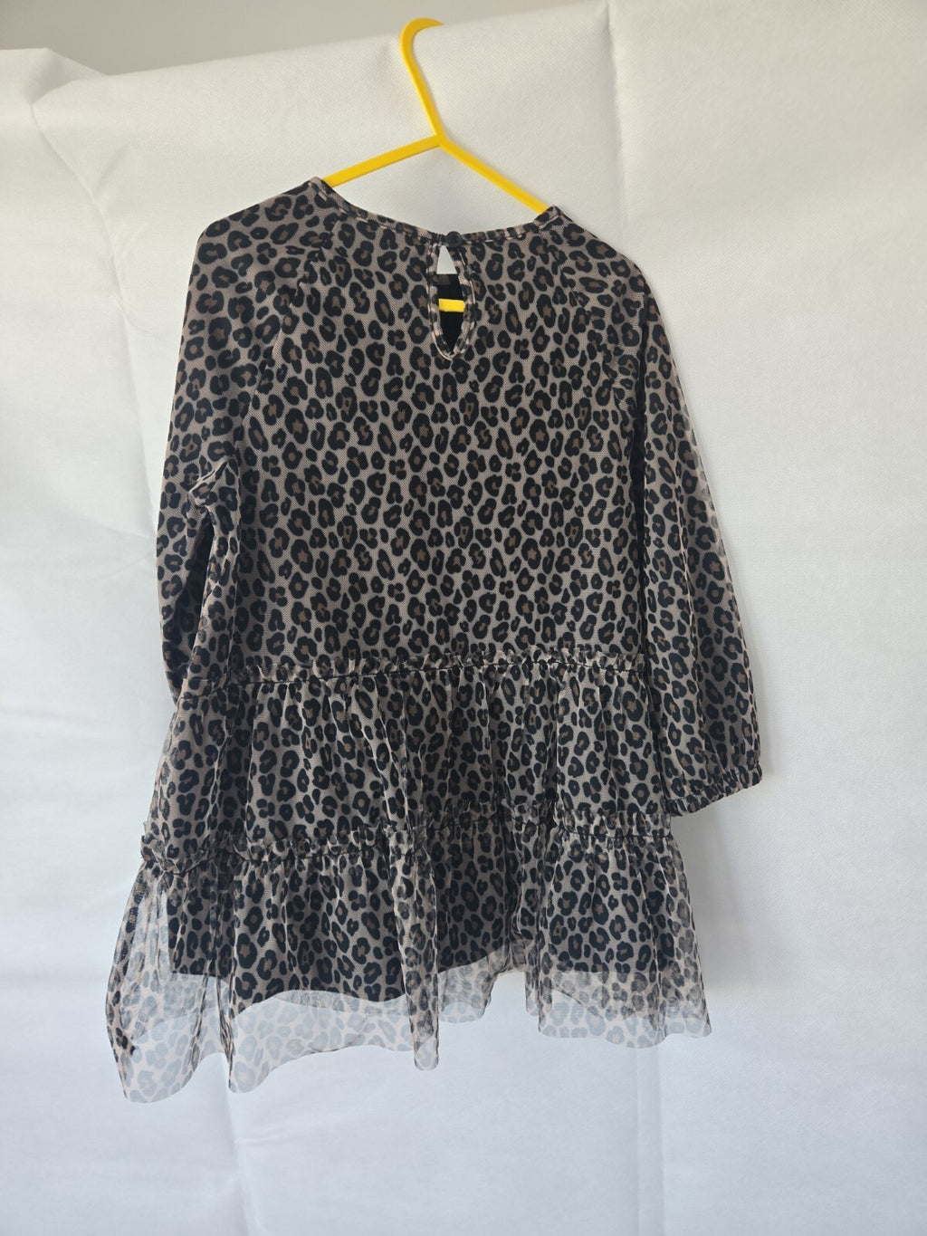 Dunnes Girls Grey Leopard Print Tiered Tulle Dress Age 3-4