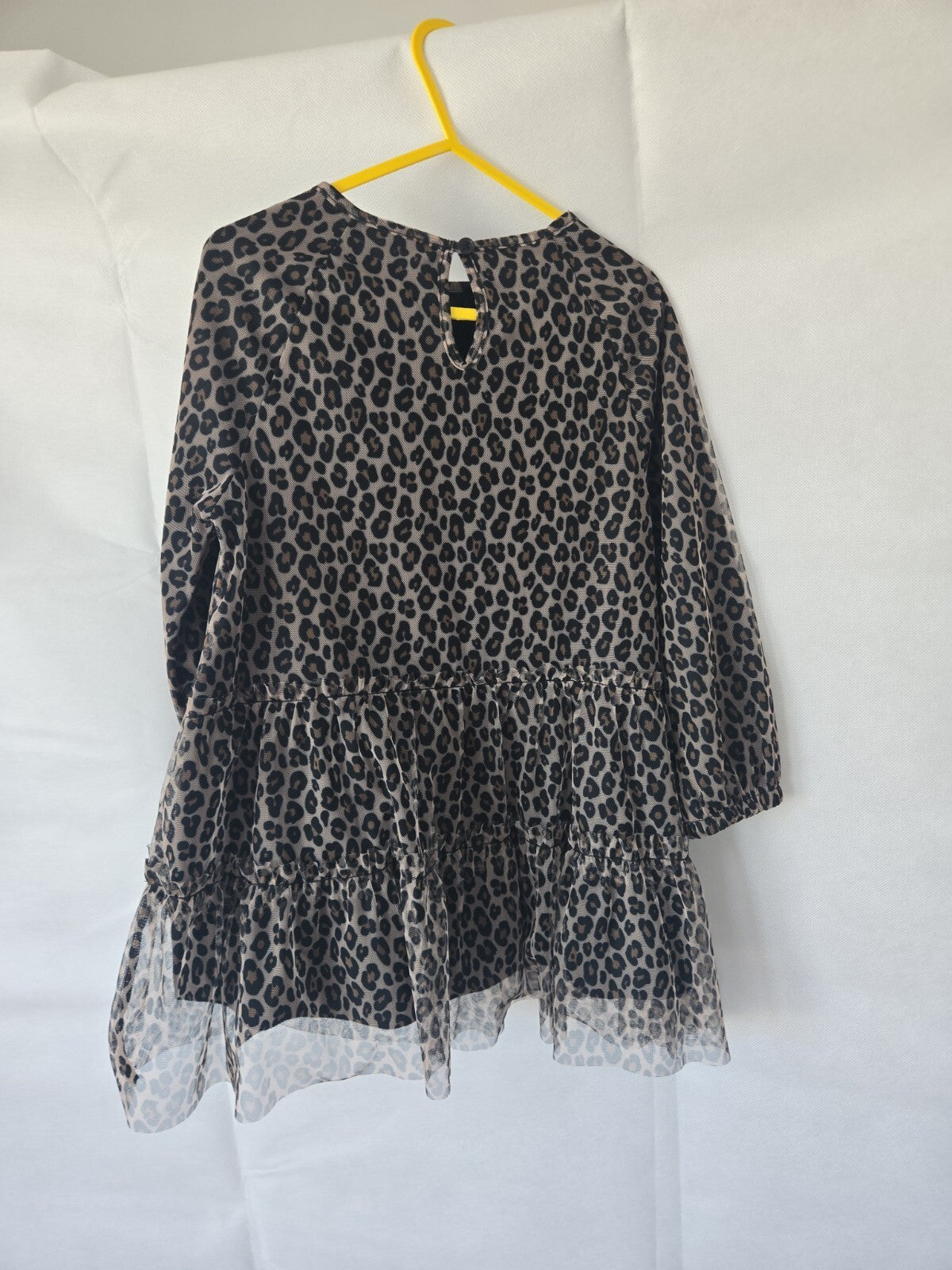 Dunnes Girls Grey Leopard Print Tiered Tulle Dress Age 3-4