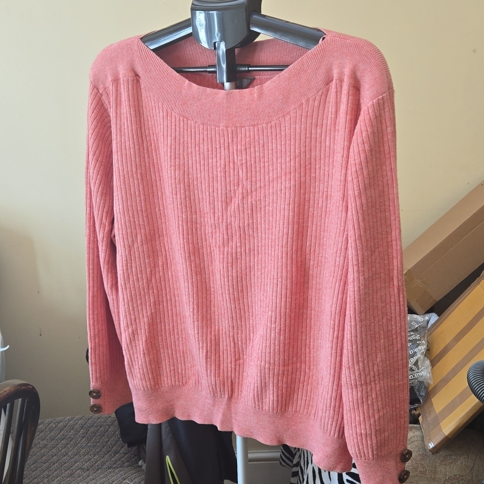 Nutmeg Womens Pink Rib-Knit Boat Neck Long Sleeve Pullover Jumper Size 20