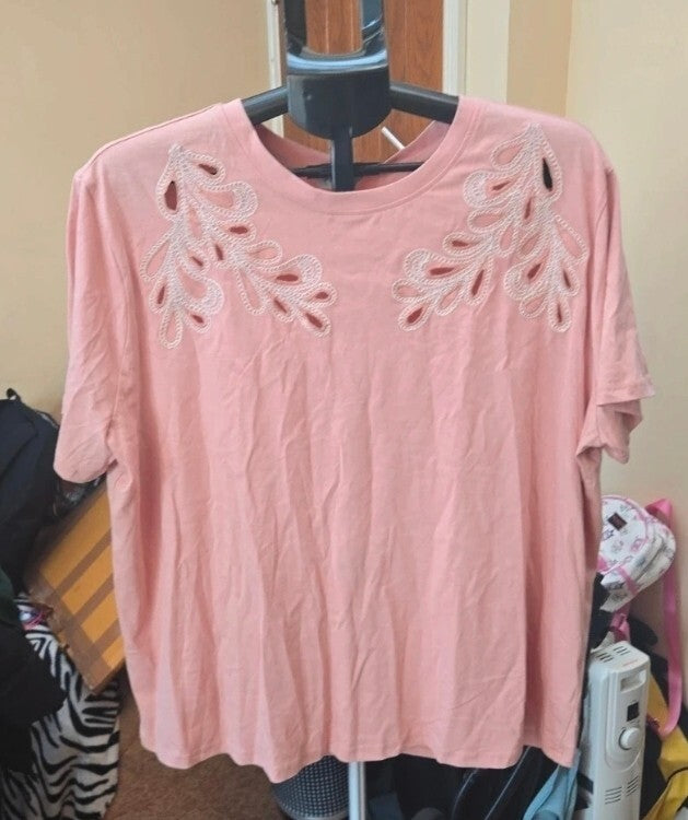 Papaya Pink Cutwork Embroidery Top Xtra Large New With Tags