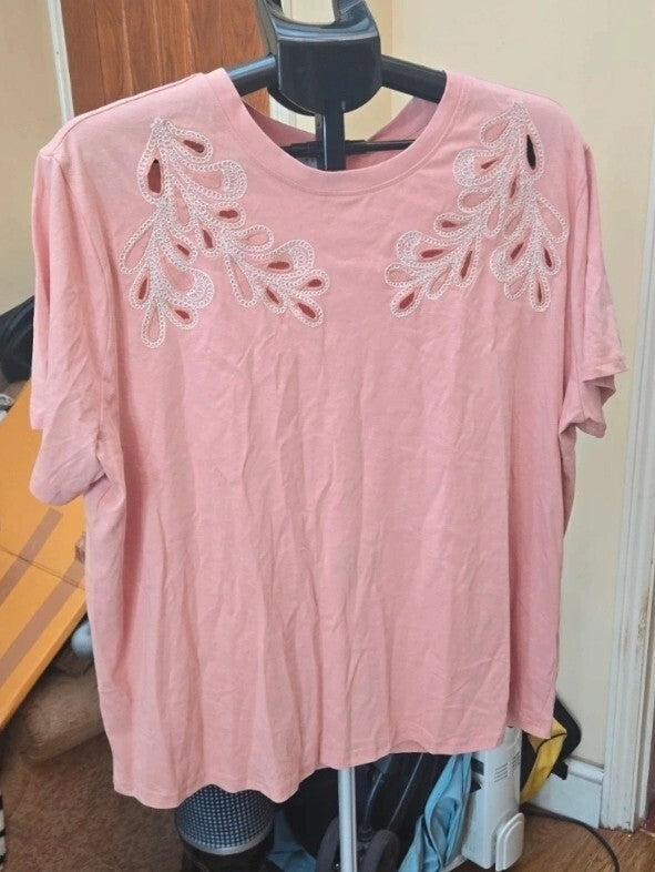 Papaya Pink Cutwork Embroidery Top Xtra Large New With Tags