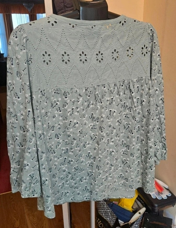 M&Co Sage Green Floral Broderie Blouse Size 20