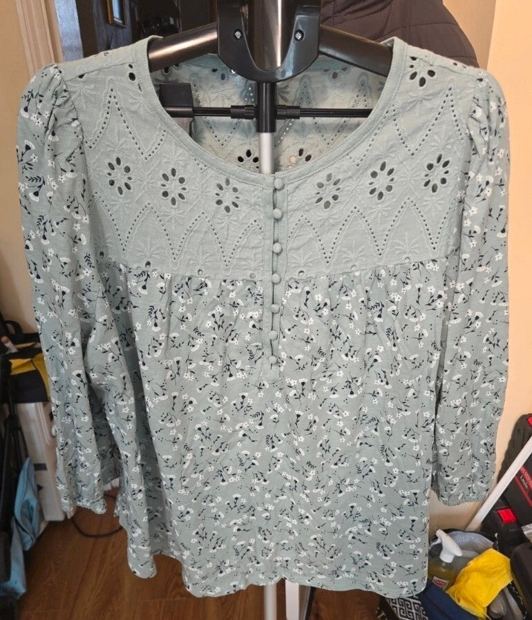 M&Co Sage Green Floral Broderie Blouse Size 20