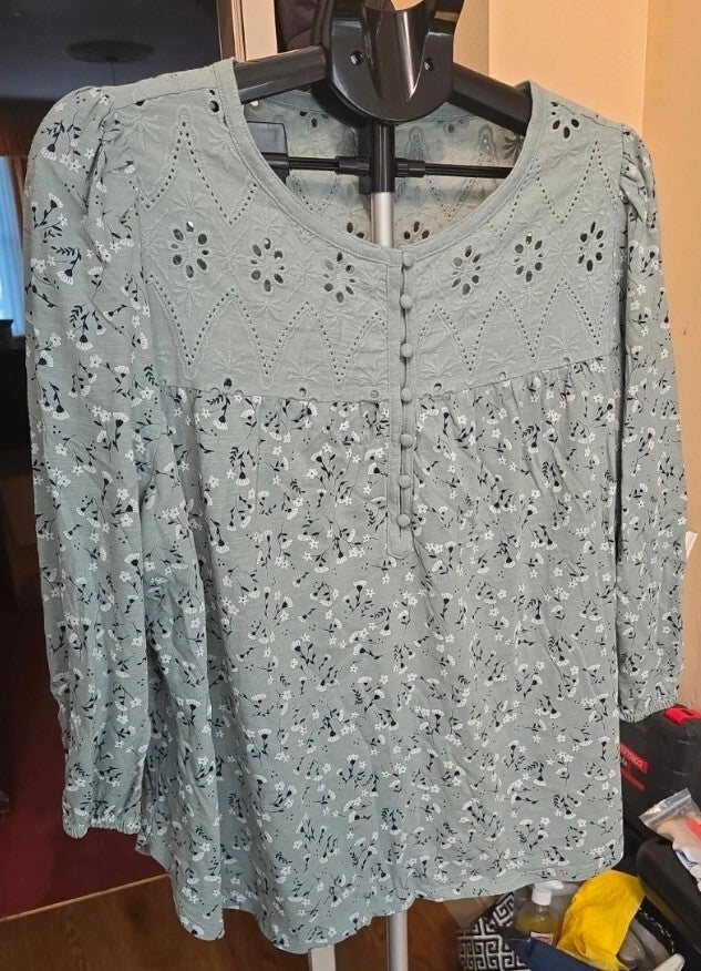 M&Co Sage Green Floral Broderie Blouse Size 20