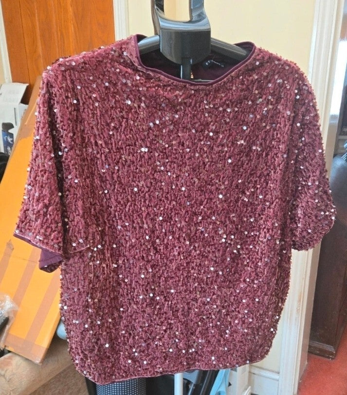 Et Vous Burgundy Velvet Sequin Top XL New With Tags