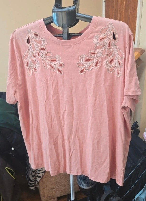 Papaya Pink Cutwork Embroidery Top Xtra Large New With Tags