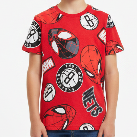 Marvel x NBA Spider-Man All-Over Print Boys T-Shirt Age 6-7 Red