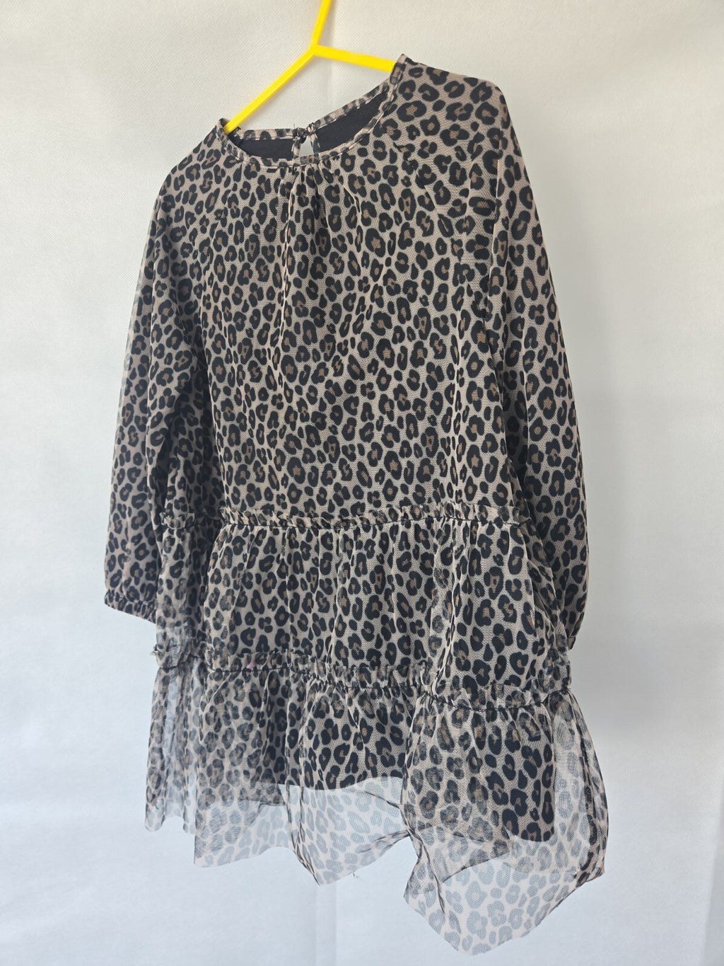 Dunnes Girls Grey Leopard Print Tiered Tulle Dress Age 3-4