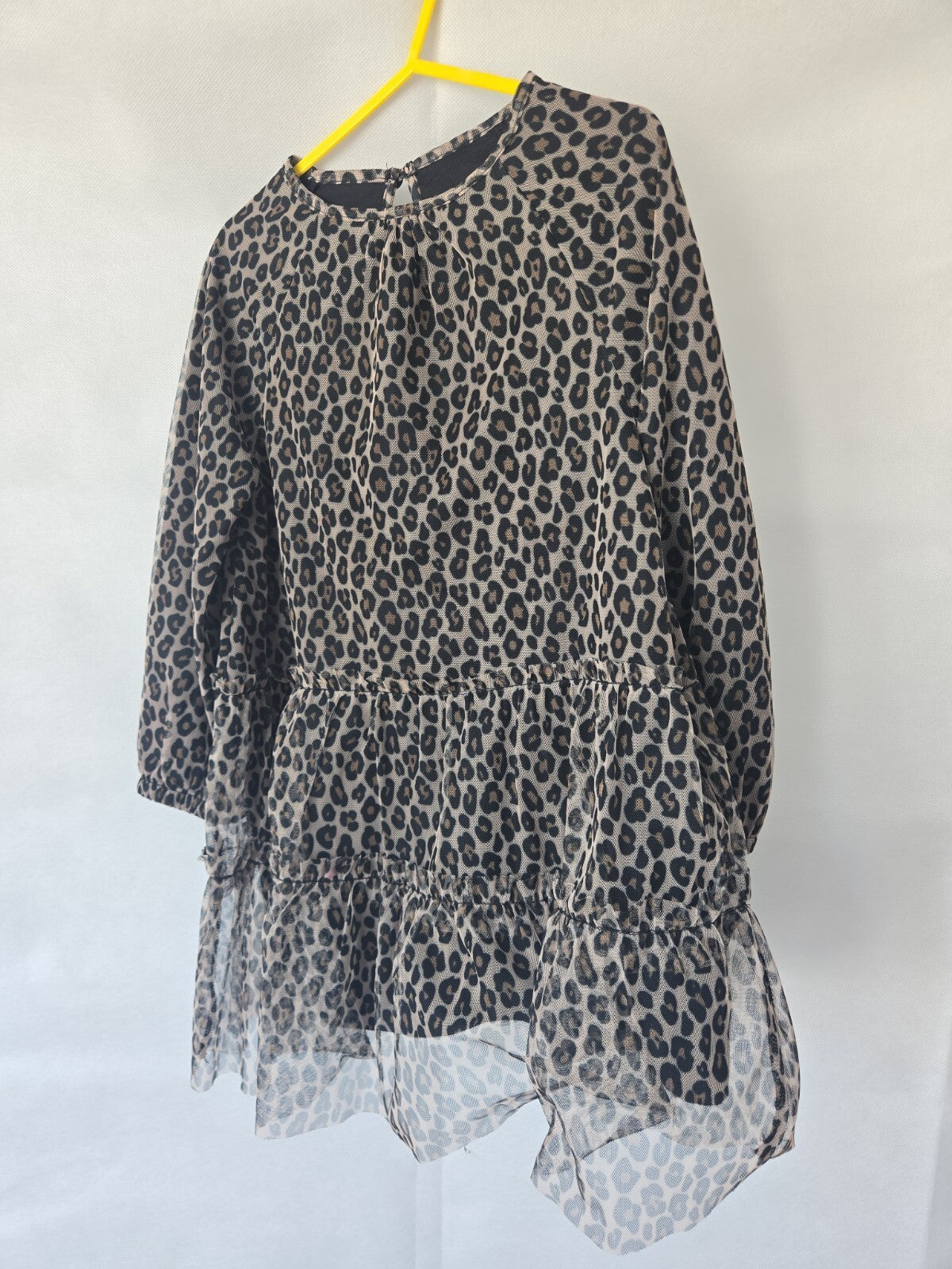 Dunnes Girls Grey Leopard Print Tiered Tulle Dress Age 3-4