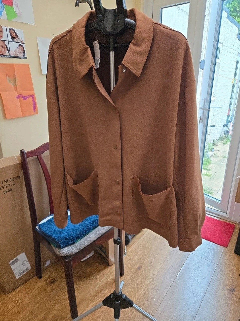 Papaya Womens Brown Short Polyester Snap Front Jacket Pockets Size 22