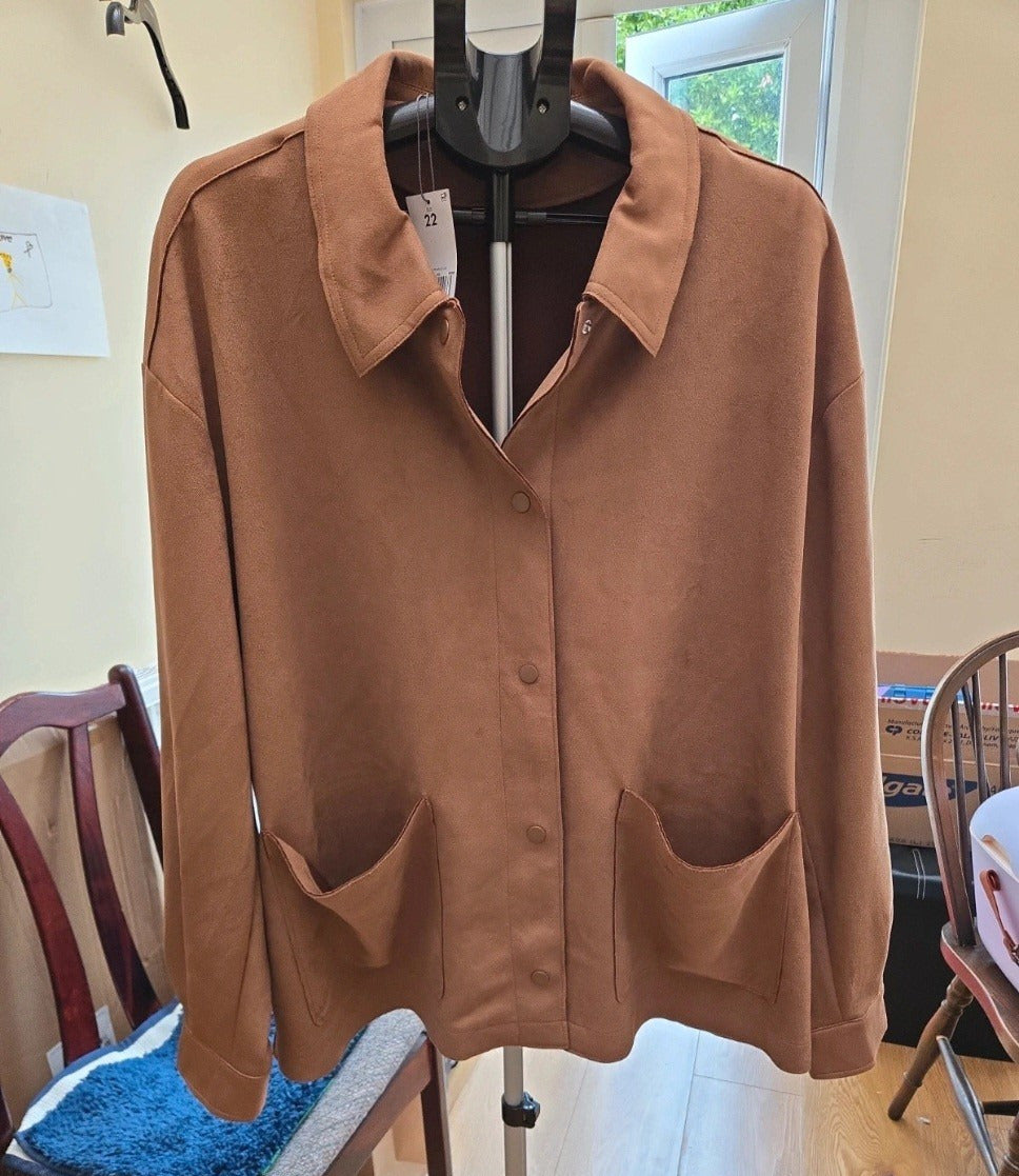 Papaya Womens Brown Short Polyester Snap Front Jacket Pockets Size 22