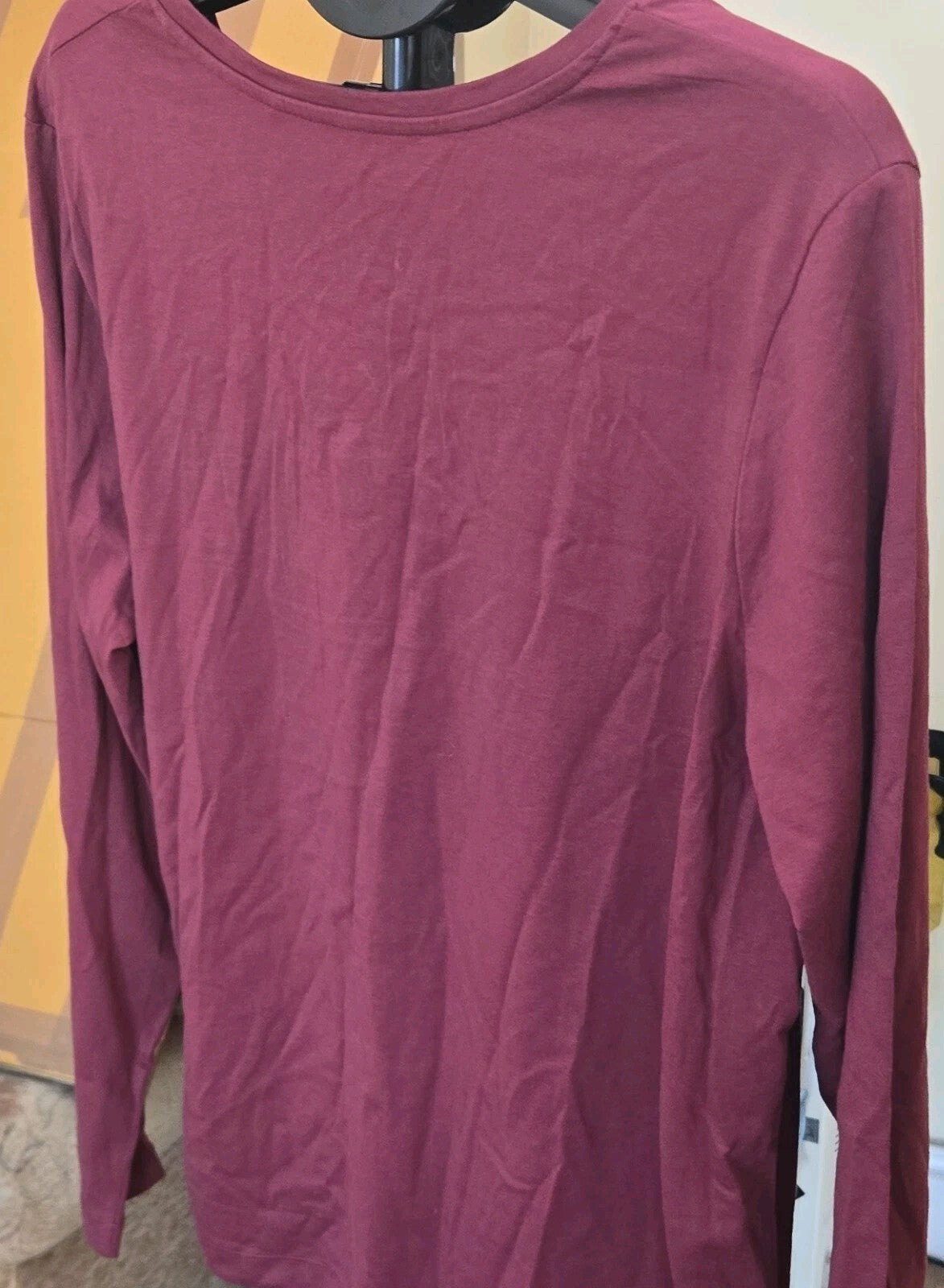 TU Burgundy Solid V-Neck Long Sleeve T-Shirt Top Womens Size 20 Regular