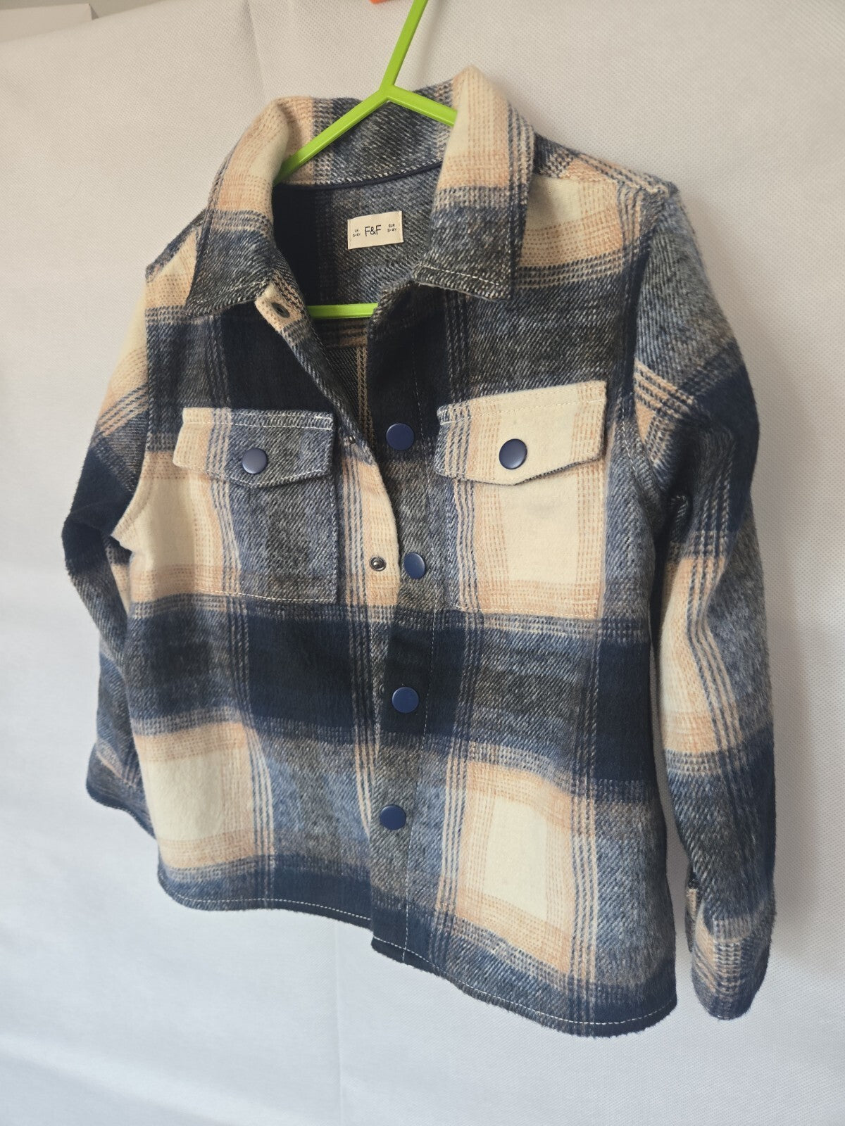 F&F Kids Check Shacket Jacket 3-4 Yrs NWOT Navy Cream