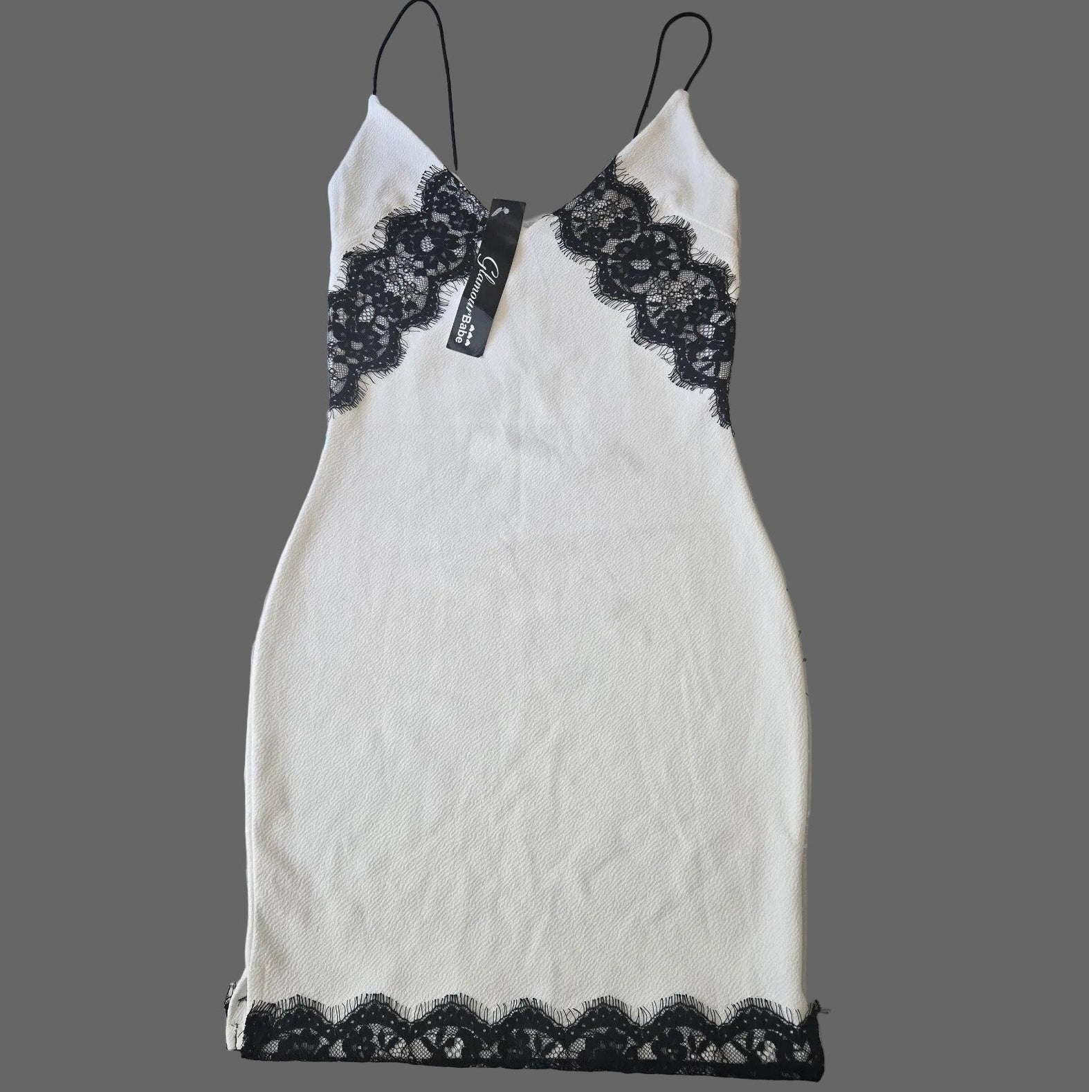 Glamour Babe White Lace Trim Strappy Mini Dress Size 8 BNWT