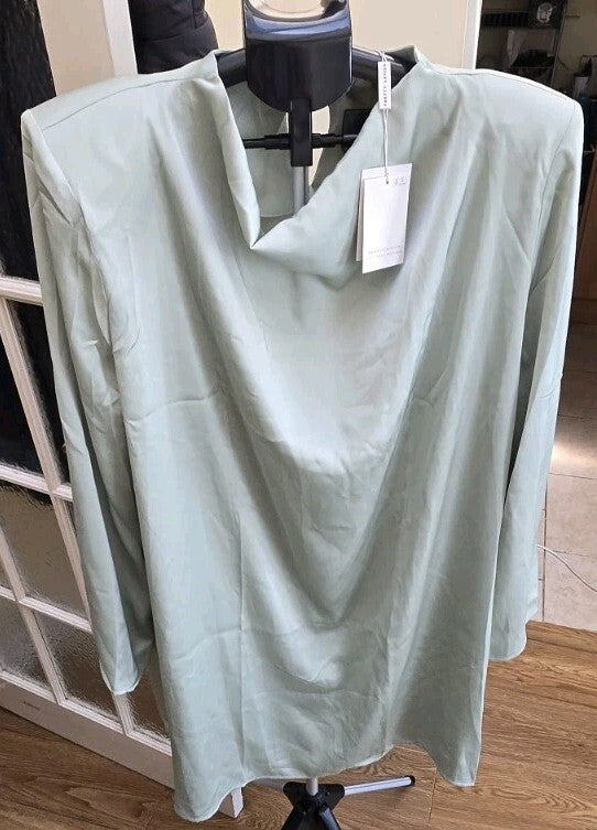 Pretty Lavish Green Cowl Neck Long Sleeve Pullover Blouse Top Womens 2XL