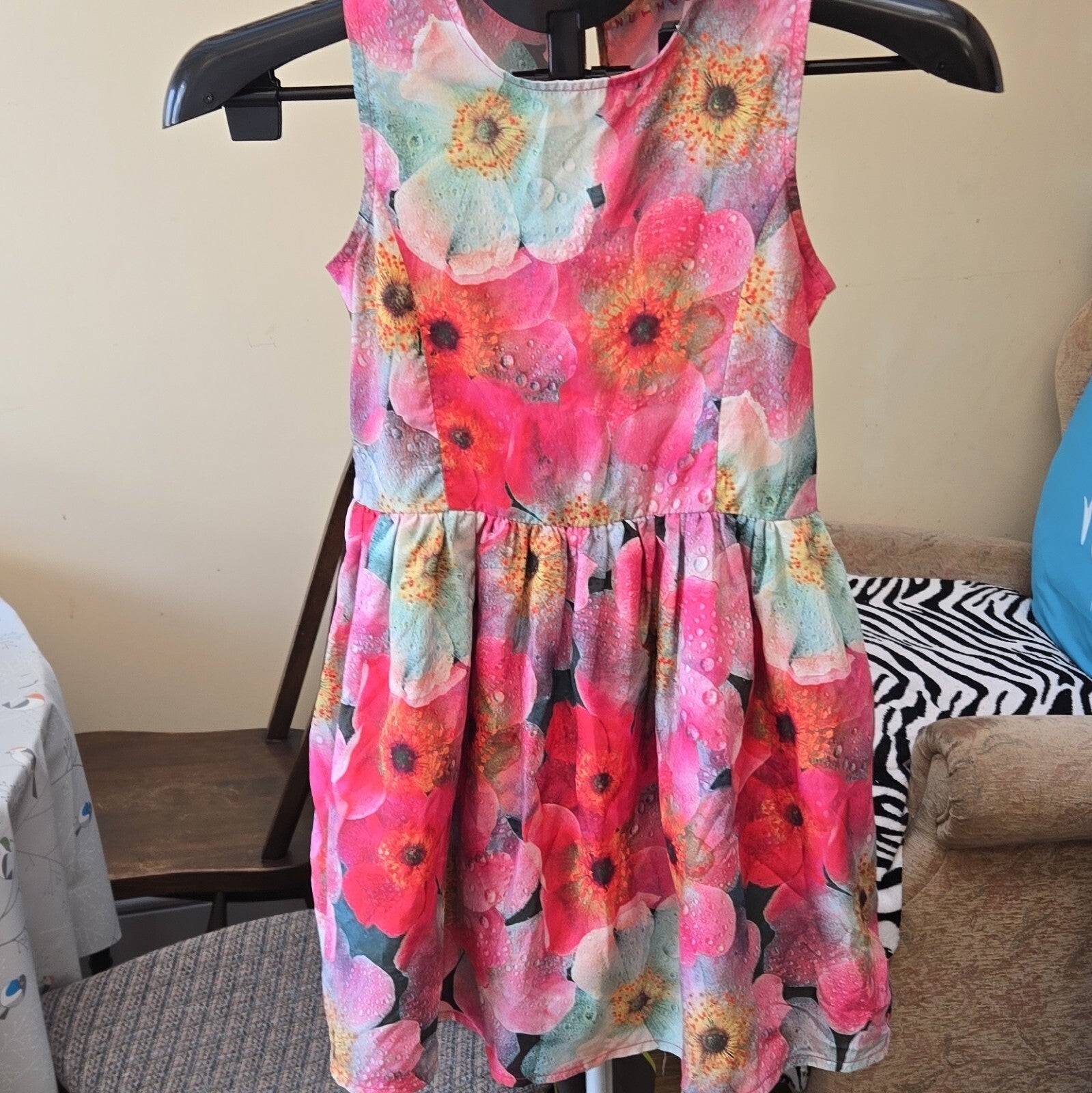 Nutmeg Girls Pink Floral Fit & Flare Dress Sleeveless Button Back 8-9 Years