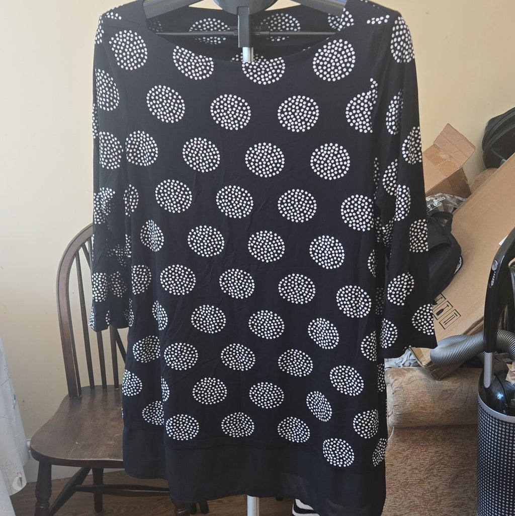 Bonmarché Black & White Polka Dot Round Neck 3/4 Sleeve Top Womens 18
