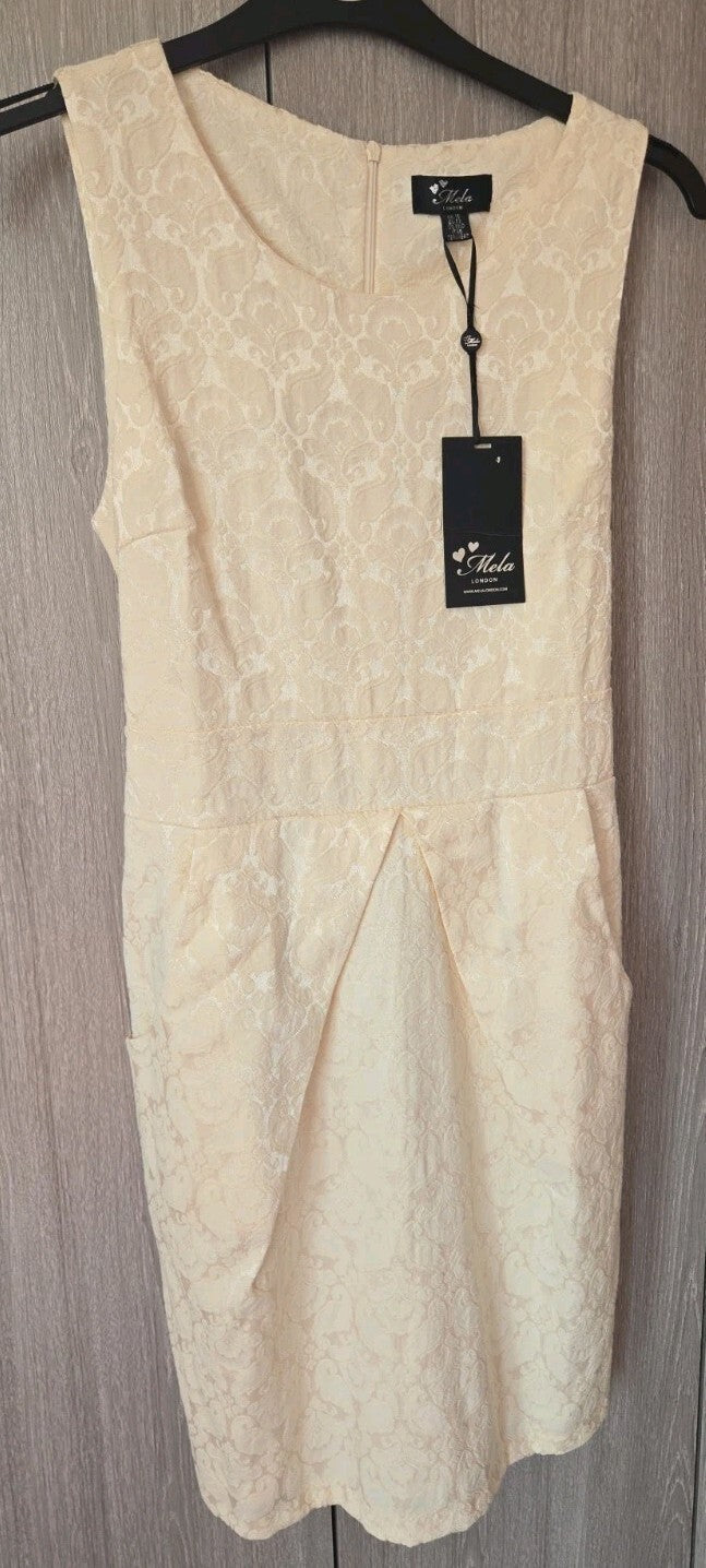 Mela London Cream Jacquard Midi Dress UK 14 New With Tags