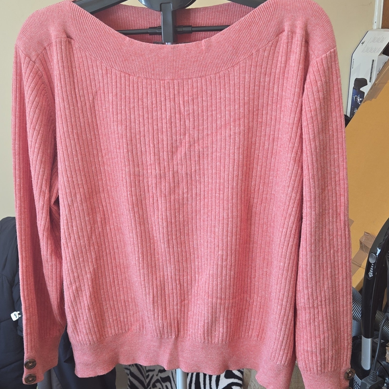 Nutmeg Womens Pink Rib-Knit Boat Neck Long Sleeve Pullover Jumper Size 20